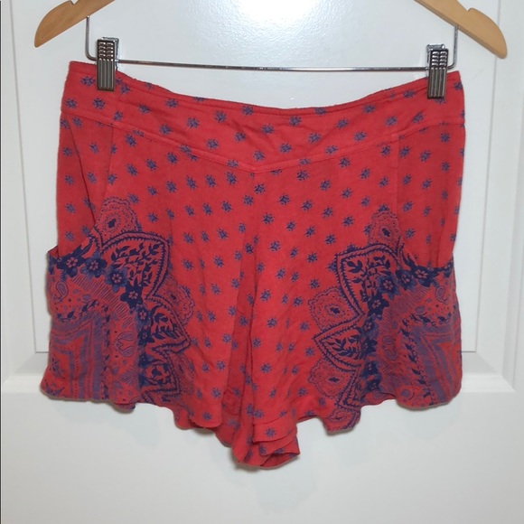 Free People Pants - Free People Flowy Red/Blue Shorts w/ 2 Pockets